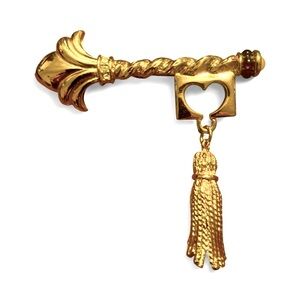 Vtg Ivana Trump Fleur de Lis Heart & Tassel Brooch Regency Gripoix Fairytale 80s